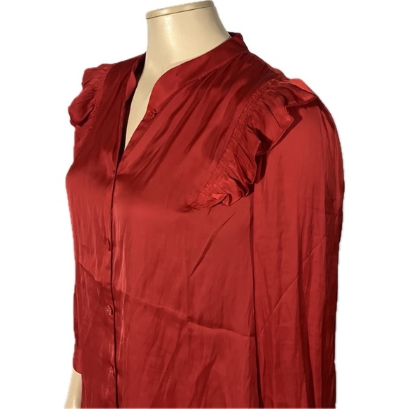 NWT Zadig & Voltaire Tygg Satin Red Button Blouse with 3/4 sleeves - Picture 7 of 13